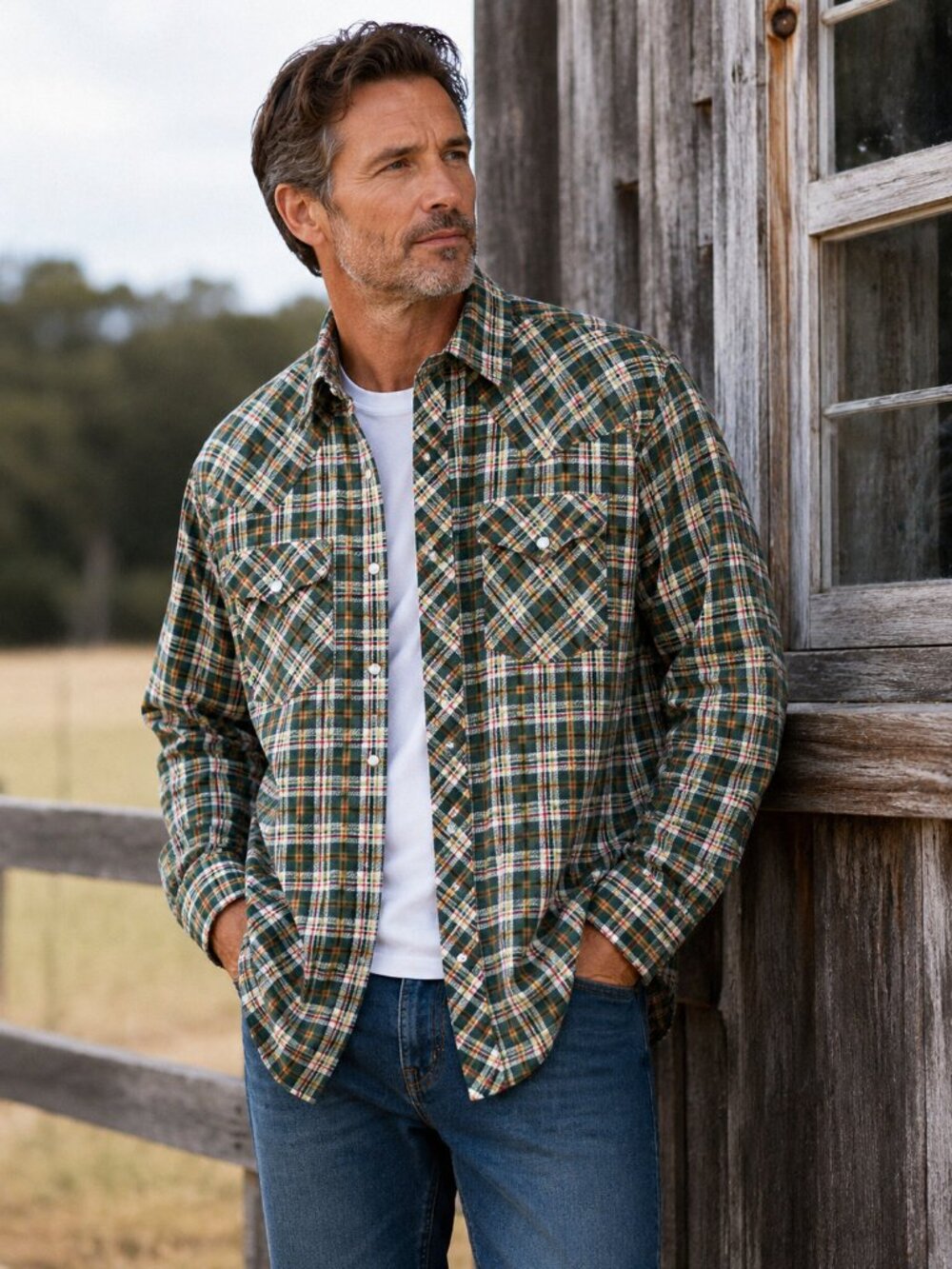 Vintage JCPenney The Men's Shop Plaid Flannel Shirt XL Tall Western Pearl Snap